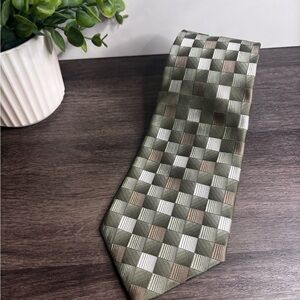 Pierre Cardin Green and Brown Checkered Tie